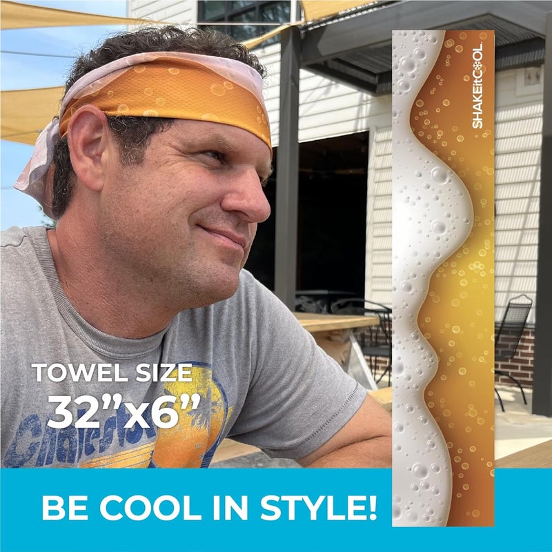 SHAKEitCOOL Original Cooling Towel – Be Cool in Style - Heat Relief, Soft, Lightweight, Sun Protection, Easy Clean - Perfect for Biking, Running, Yoga, Gym, Gardening - Beer - Image 2